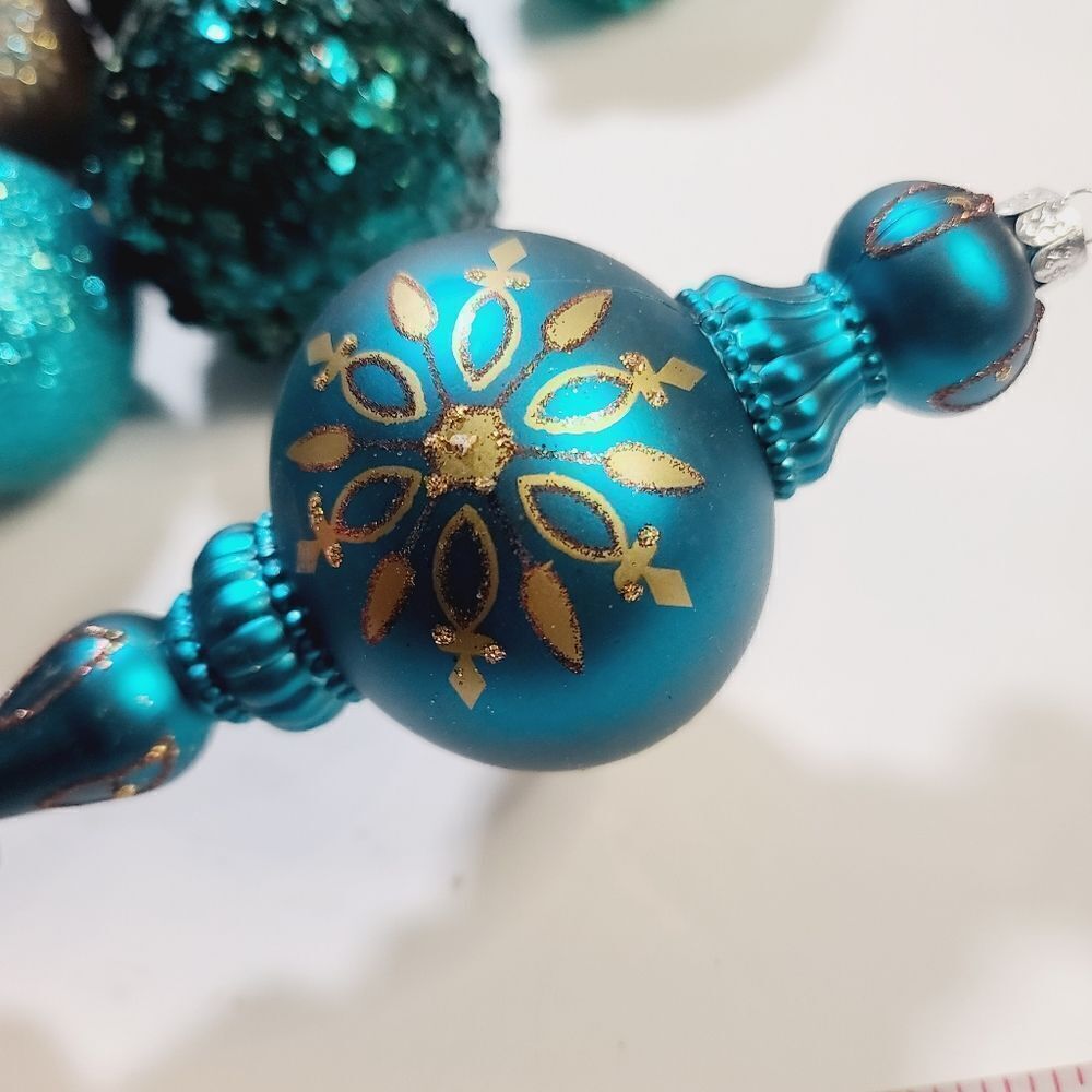 Bundle lot of Blue Gold Brown Glitter Christmas Ornaments - Picture 3 of 11